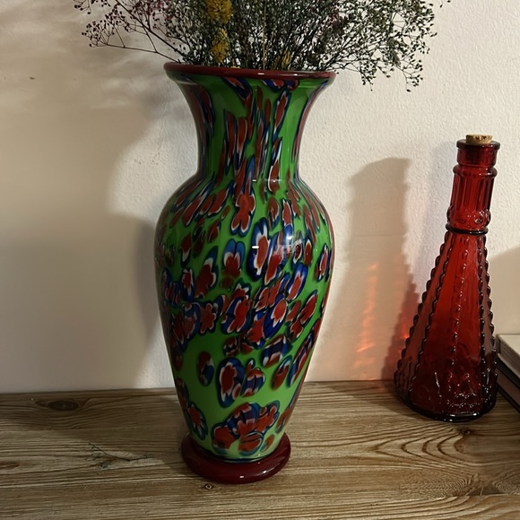Murano Studio Hand Blown Art Glass 14"H Vase Millefiori style - Picture 10 of 16